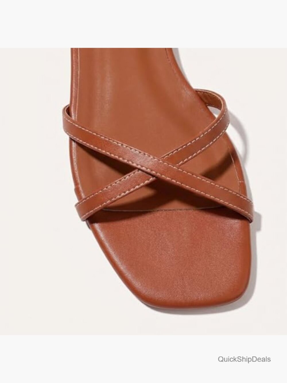 Leather Strappy Flat Sandals Square Toe Lace Up Slides - Picture 7 of 7